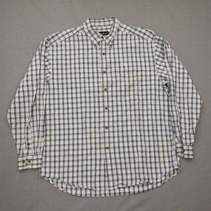 Mens Large Eddie Bauer  Button Down Shirt Plaid White Long Sleeve 100% Cotton